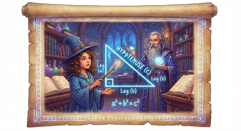 An illustrated scroll teaching the Pythagorean theorem